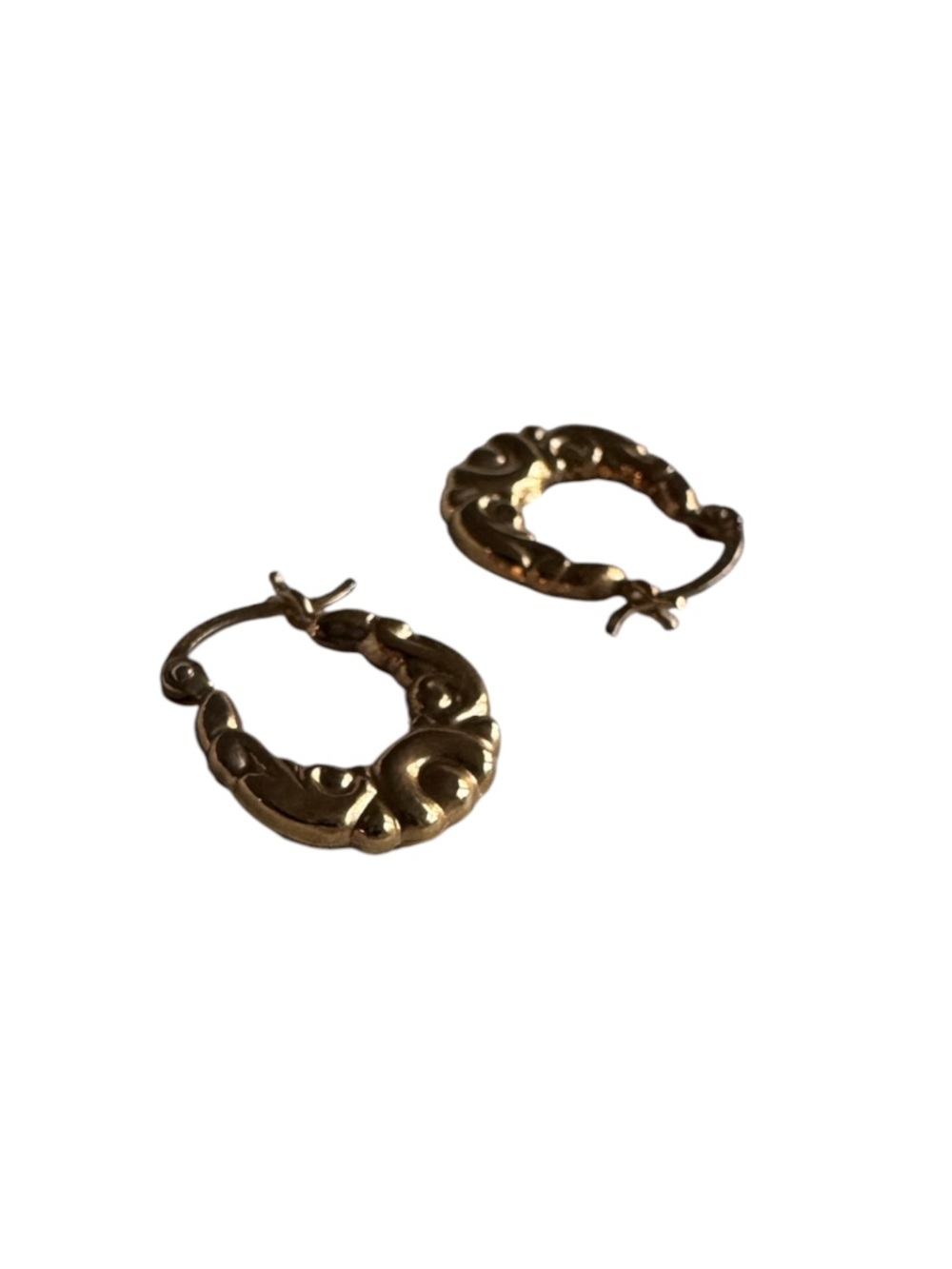 14K Gold Textured Hoop Earrings - Picture 2 of 4